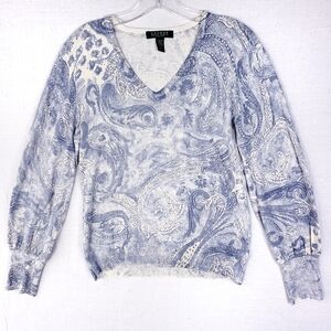 Ralph LAUREN Silk Blend Pullover Watercolor Paisley Print Balloon Sleeve size MP